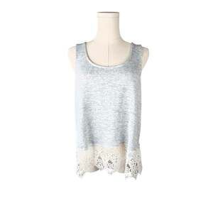 Daytrip Heather Grey Striped Sleeveless Tank Top with Crochet Lace Hem Sz. M